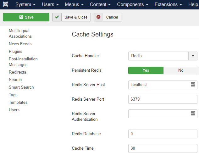 Joomla Redis cache